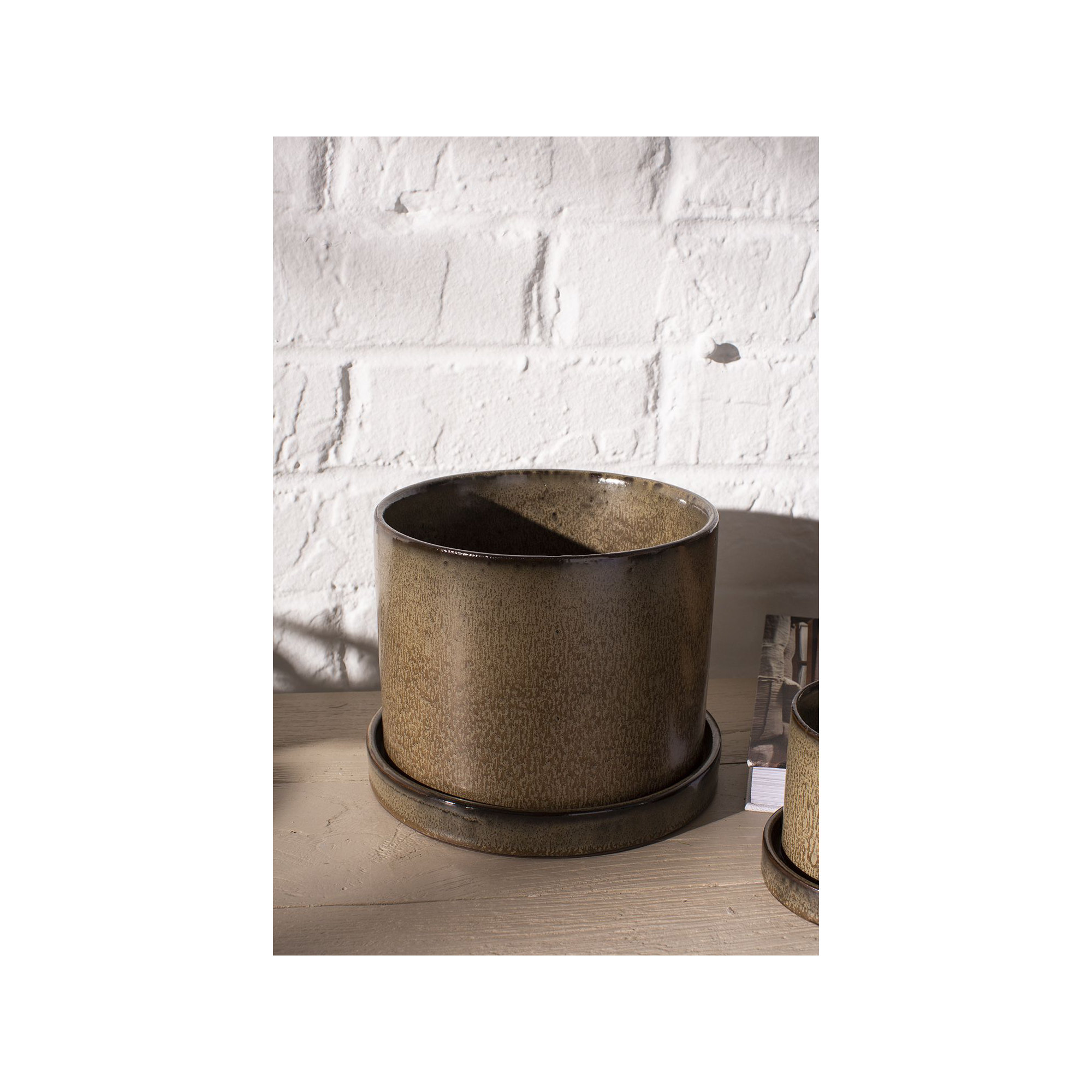 Tyron Ceramic Pot Planter, 7" H x 6.5" W x 6.5" D, Brown