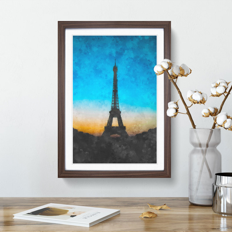 Eifel Tower in Paris France 1 Piece Single Picture Frame Painting on MDF, 45cm H x 33cm W x 2cm D, Walnut Framed