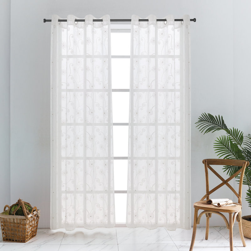 Panneau de rideau simple diaphane avec œillets Perouge, Blanc, l 52" x L 95"