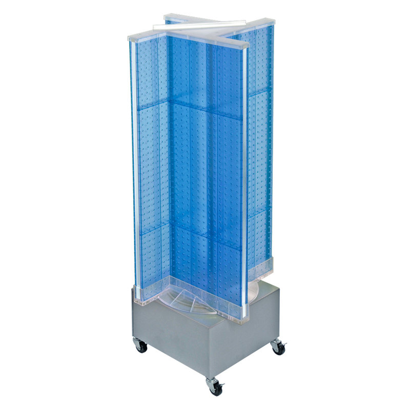 Blue Plastic Pegboard Floor Display with Revolving Silver Base