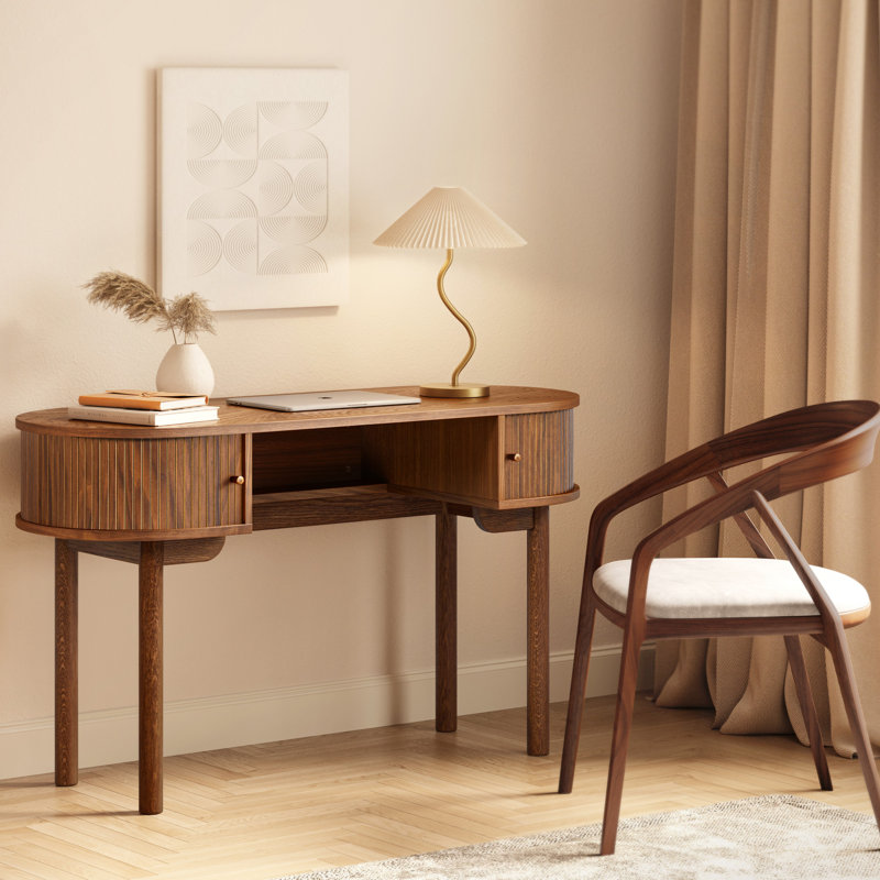  Petit bureau d'écriture et meuble-lavabo en bois 51 po avec rangement et portes coulissantes, Brun