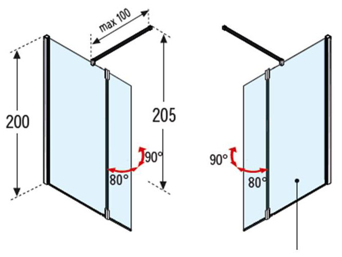 Kuadra Slab Semi-Frameless Walk In Glass Screens with Clear Glass, 2000 mm x 1170 mm
