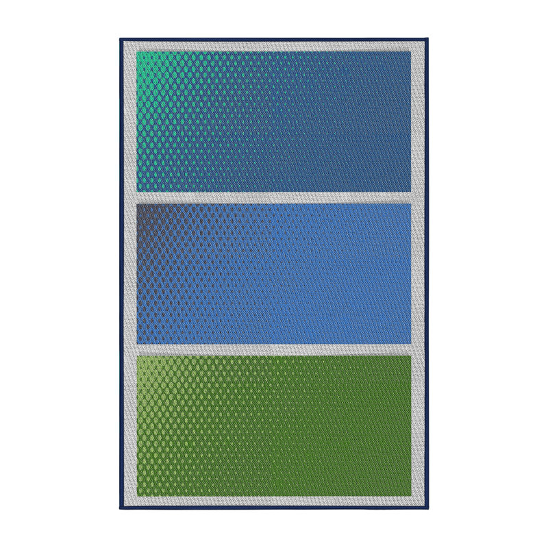 Tapis vert/bleu à motifs, Rectangle 5 pi x 8 pi