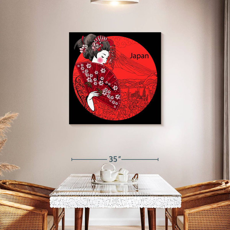 Geisha japonaise rouge Leisha, H 36 po x l 36 po