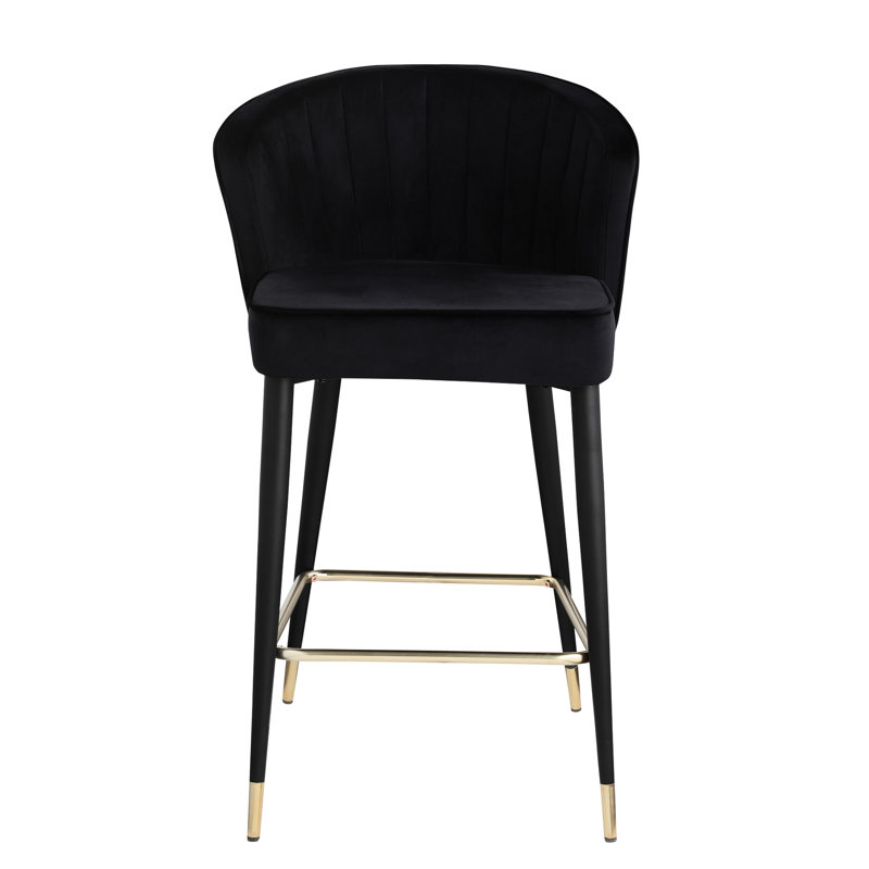 Chaise de comptoir rembourrée en velours tendance avec capitonnage élégant et détails dorés, pieds en métal noir, l 20 po x P 21 po, H 36,5 po, rembourrée de mousse, fine