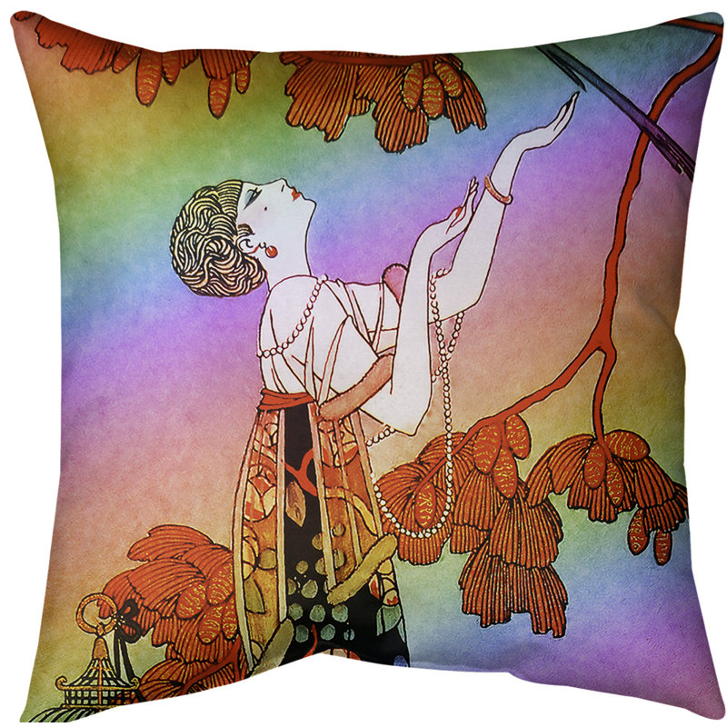 Housse de coussin femme, 14 po x 14 po, Rouge / arc-en-ciel, Sergé de coton