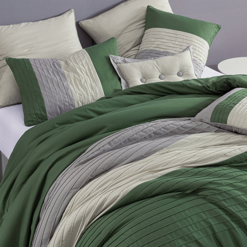 King Forest Green and Gray Microfiber Comforter Set