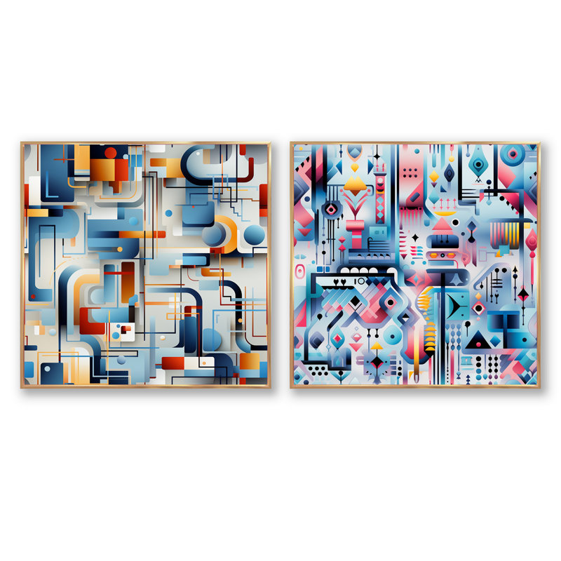 Blue Metropolis Matrix, Cadre flottant doré, H 36 po x l 73 po