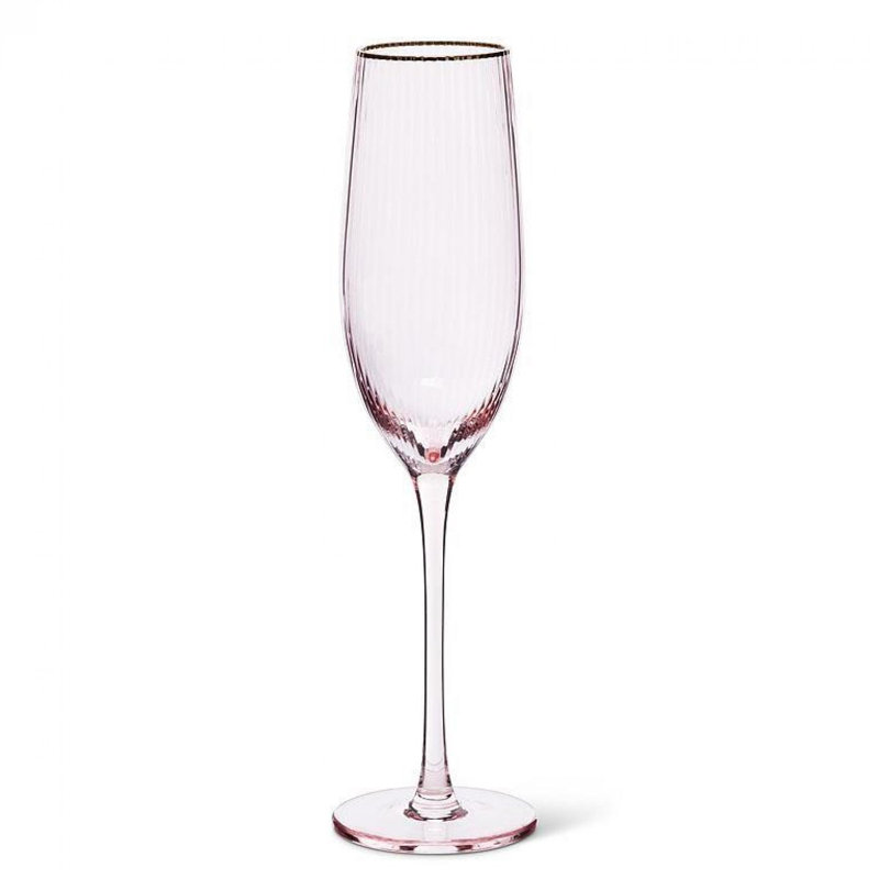 Pink With Gold Rim Flute Drinking Glass