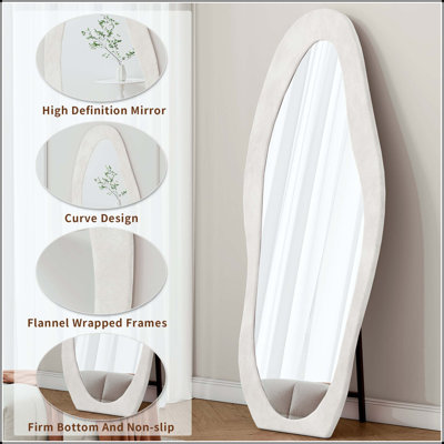 Flannel Full Length Irregular Wavy Floor Mirror (63x24 inch) in White
