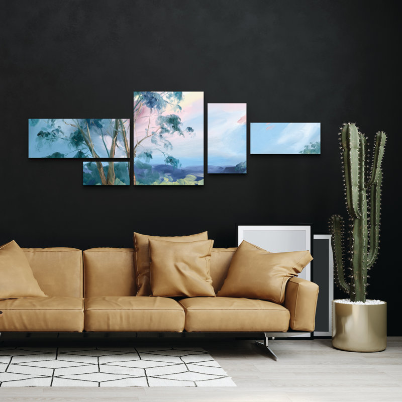 Ensemble de 5 panneaux muraux - «Dancing Light at Sundown» par Meredith Howse, art mural pour salon, chambre à coucher ou bureau 