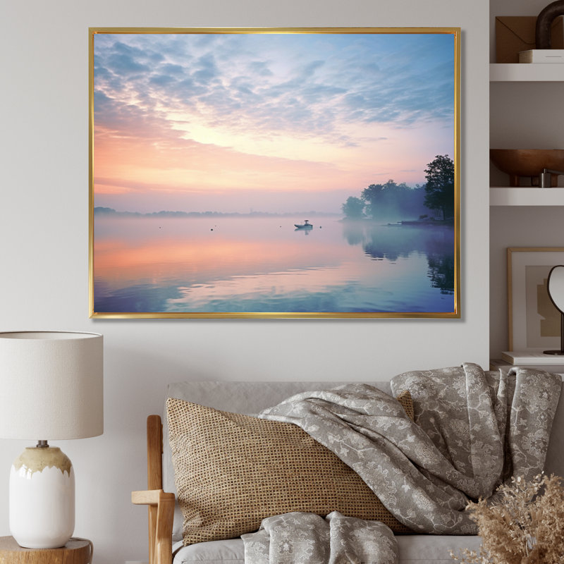 «Misty Morning Sky I» sur toile, Cadre flottant doré, H 12 po x l 20 po x P 1 po