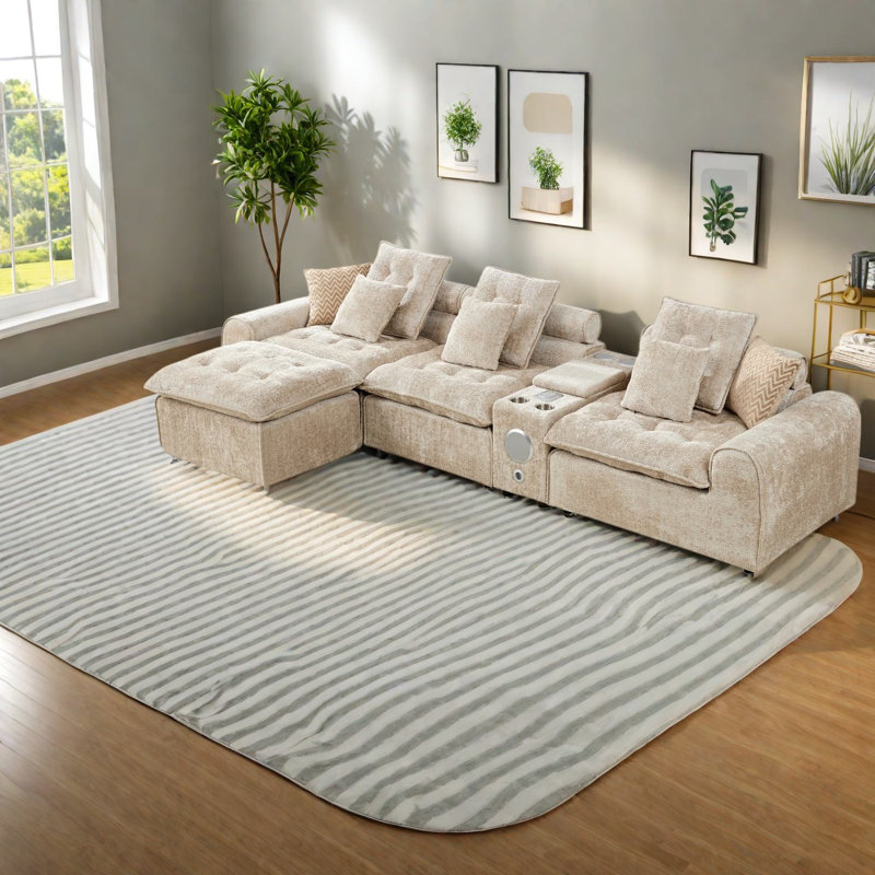 Canapé d'angle Camel Boucle, spacieux canapé moderne 4 places de 143,2 pouces pour salon, Beige