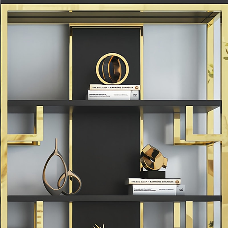 A light luxury and elegant bookcase, (4 Shelves) 78.7"H x 47.2"W x 11.8"D, Black/Gold