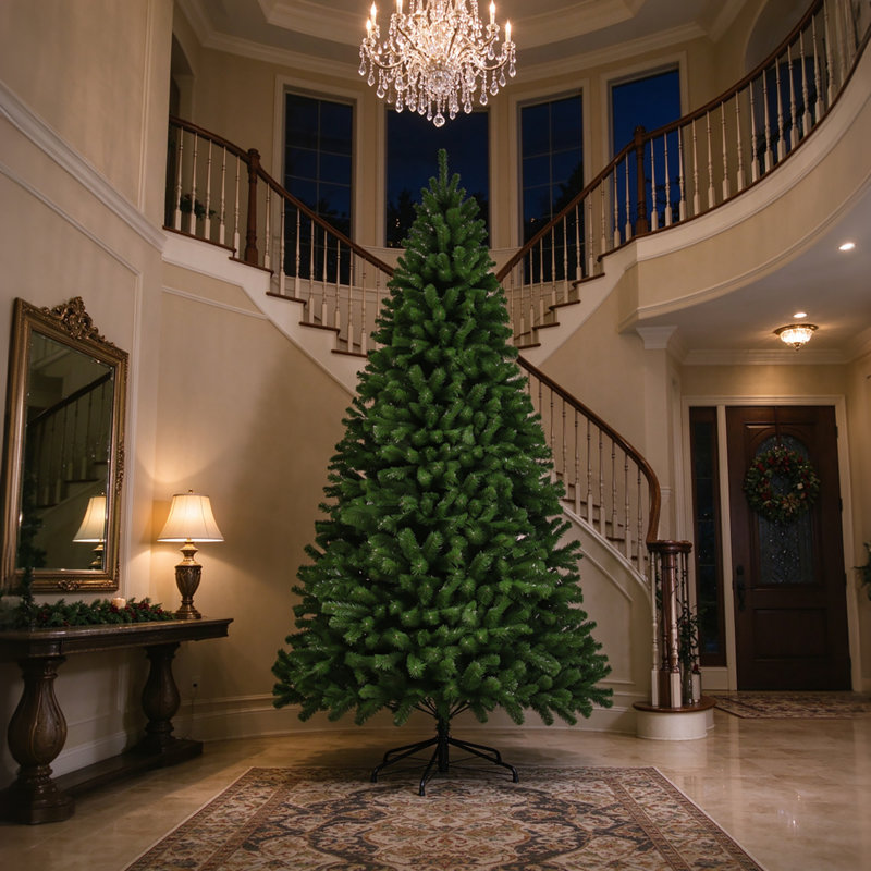 Arbre de Noël artificiel épinette non éclairé 9 pi / 12 pi, embouts de branche en PVC dense, assemblage facile par charnière avec support en métal pliable