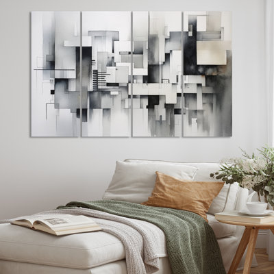 Gris abstrait zen II 4 pièces