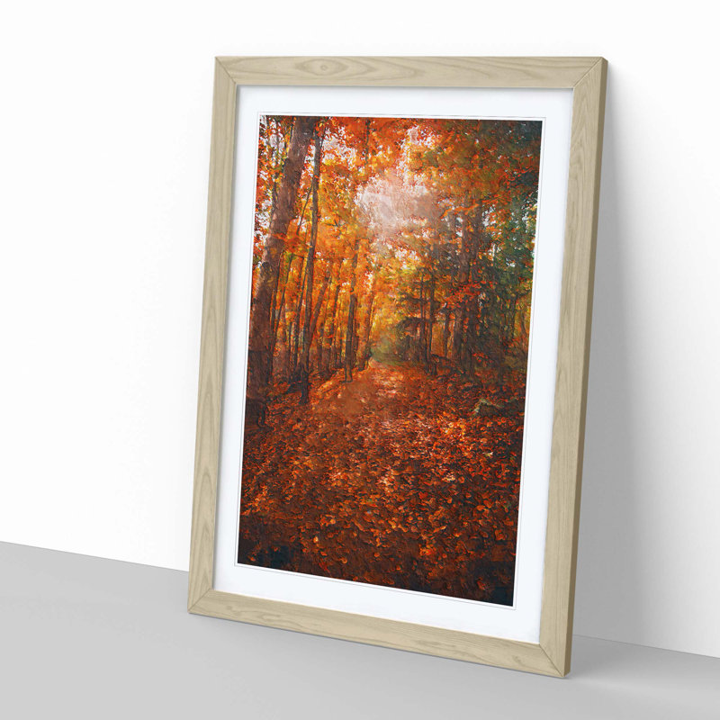 Autumn Forest Pathway In Abstract - Single Picture Frame Painting, Oak Framed, 33cm H x 24cm W x 2cm D