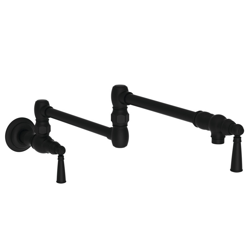 Jacobean Wall Mount Pot Filler, Flat Black