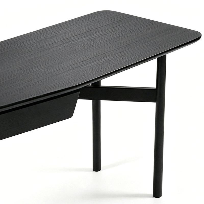 Bureau en bois massif noir avec 1 tiroir, 29.13"H×48.43"L×22.05"W
