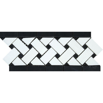 Thassos White 4 3/4" X 12" Basket Weave Border With Dots Marble Look Wall Border