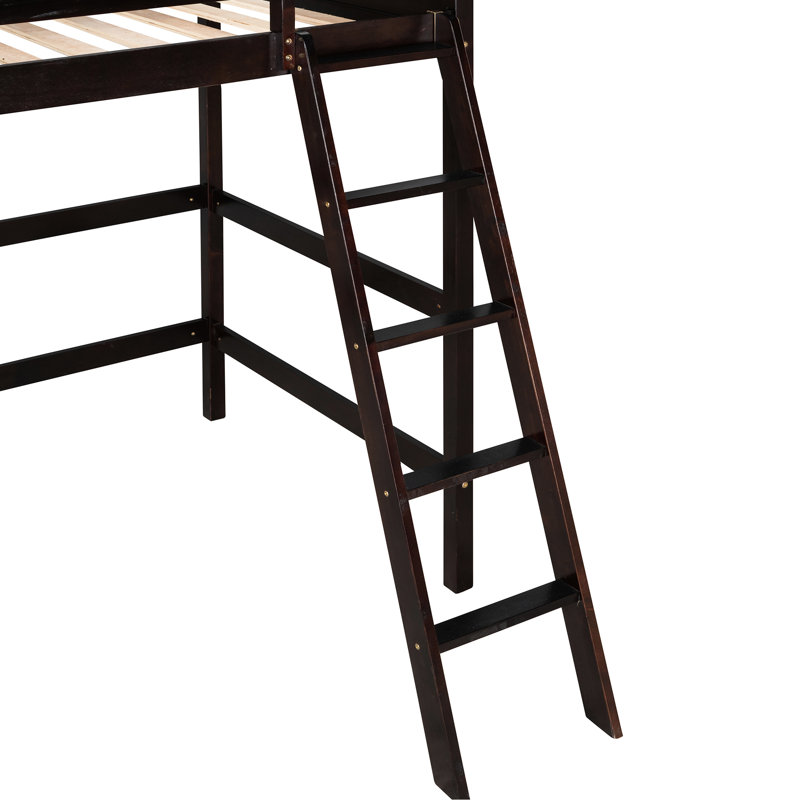 Lit mezzanine simple en bois massif avec ajout de qualité, Espresso