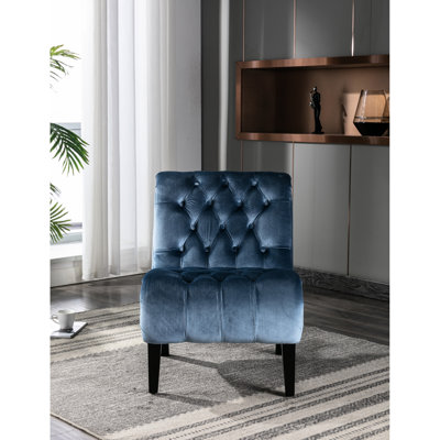 Chaise de salon sans accoudoirs en velours bleu, fabrication stable pour une assise confortable de conception classique et sophistiquée
