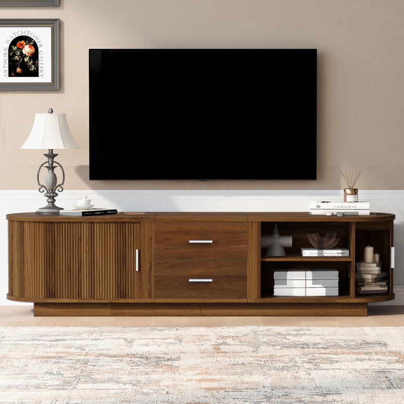 Modern Corner TV Stand 65 Inch Durable Mdf 1 Piece Antique Brown with Storage