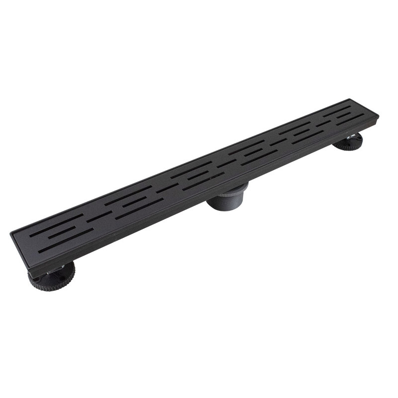 Drain de douche linéaire 36 po avec grille à motif linéaire décalé, Noir mat