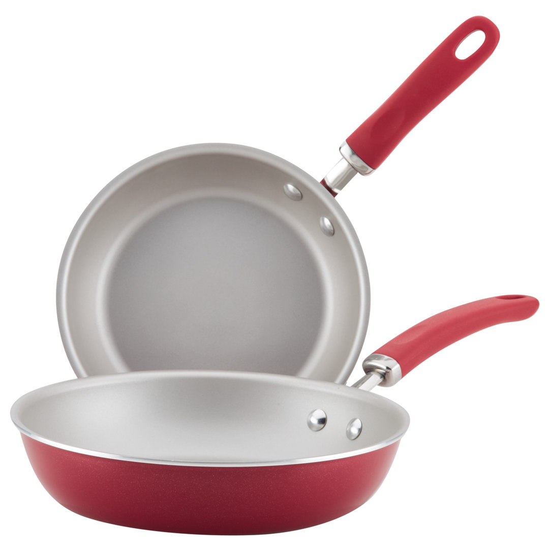 Create Delicious Nonstick Induction Deep Frying Pans/Skillet Set, Dishwasher Safe, 8.5 Inch and 10.25 Inch - Red Shimmer Rachael Ray