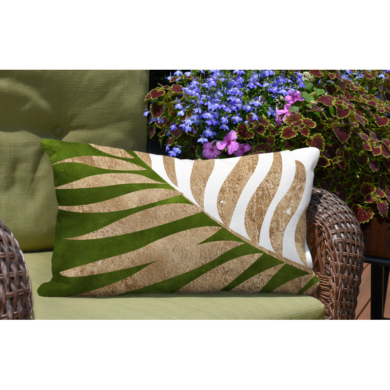 Coussin lombaire intérieur / extérieur Pom Fern, Chertreuse / or / blanc