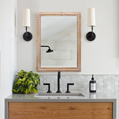 22X30 Inches Wood Framed Mirrors For Bathroom,Wooden Frame Wall Mirror Farmhouse Wall Mounted Rectangle Mirror For Vanity (Horizontal/Vertical) With Beading