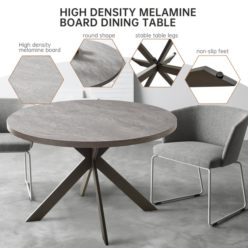Round Dining Table Set, Gray, 5 Pieces: Table, 4 Chairs