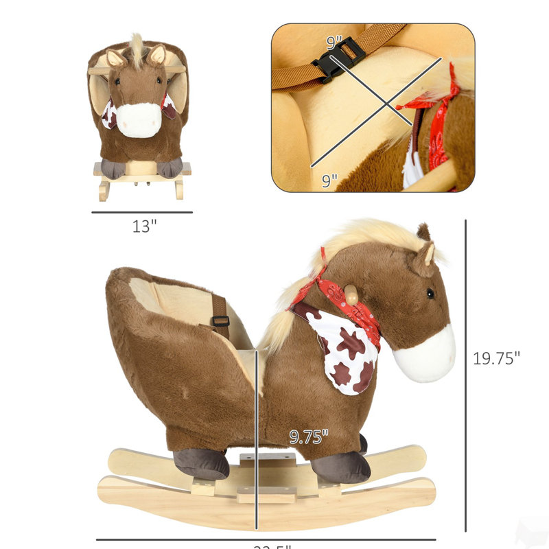 Bébé cheval à bascule, cheval d'équitation, berçant en peluche avec son réaliste, pédales pour les 18 à 36 mois