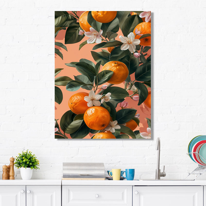 Décoration murale orange orange et arbres verts II - fruits, Toile tendue, 24" H x 32" W
