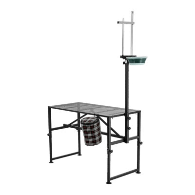 Heavy Duty Goat Milking Stand with Feed Bin and Adjustable Headpiece, 600 lbs Capacity Metal Livestock Stanchion for Sheep and Goats, 47" x 23", Black