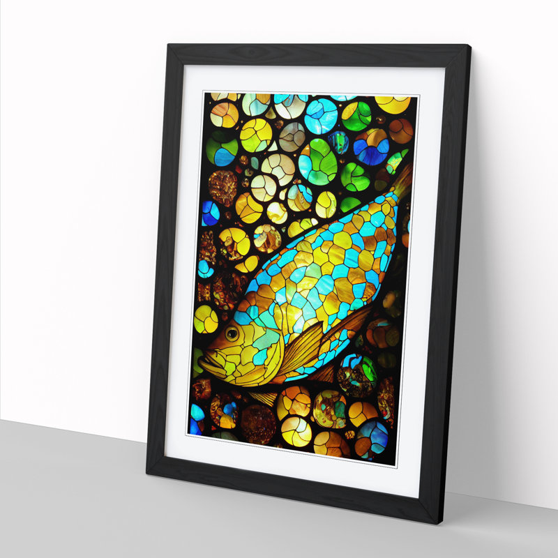Altimari Fish Stained Glass - Picture Frame Print, Oak, 64cm H x 46cm W