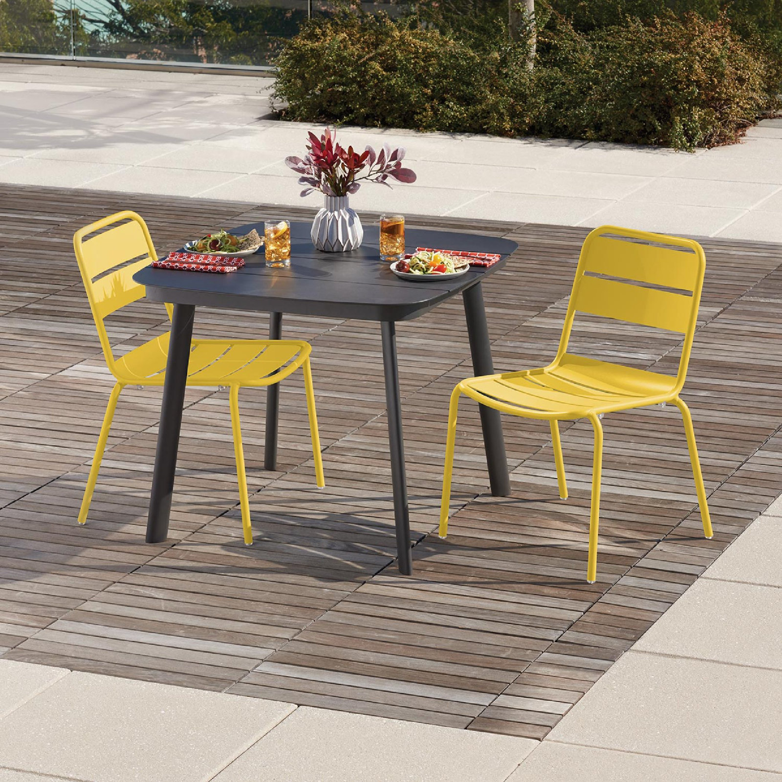 Kapri Metal Stacking Patio Dining Side Chair, Saffron