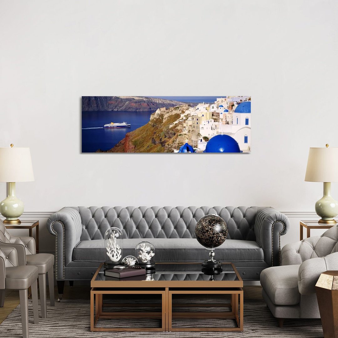 Buildings In A Valley, Santorini, Cyclades Islands, Greece - Wrapped Canvas Panoramic Print
