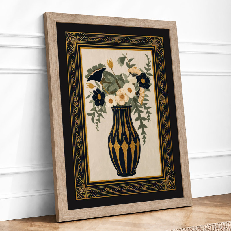 Gold Striped Abundance Botanical - Framed Print, A1 - 84.1 x 59.4 cm, Oak
