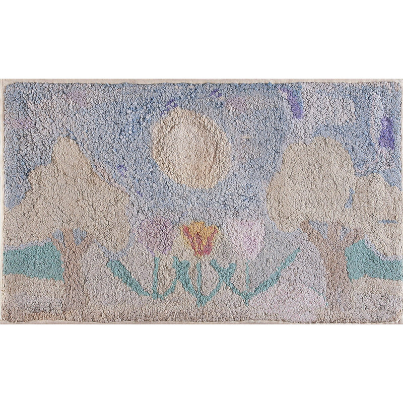American Hooked Small Scatter Size Antique 1920s Wool Rug