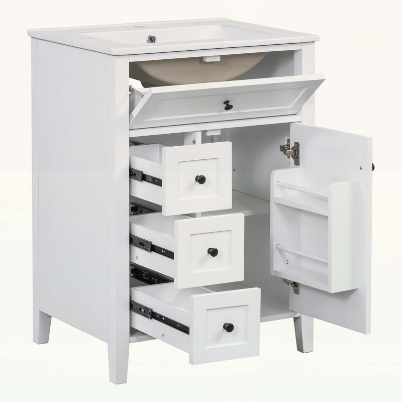 Meuble-lavabo moderne avec lavabo, 3 tiroirs, conception compacte, Blanc