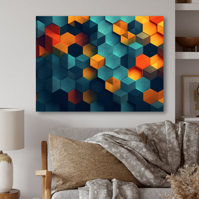 Abstractions géométriques orange et turquoise - reproduction sur métal