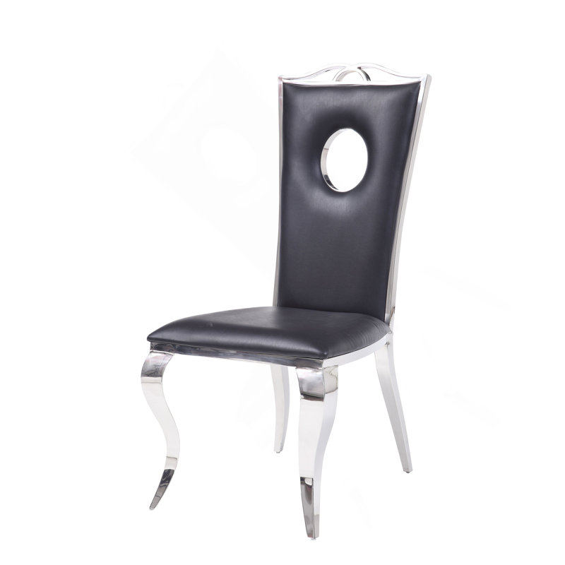 Ensemble de 2 chaises d'appoint en cuir synthétique noir Cyren et acier inoxydable