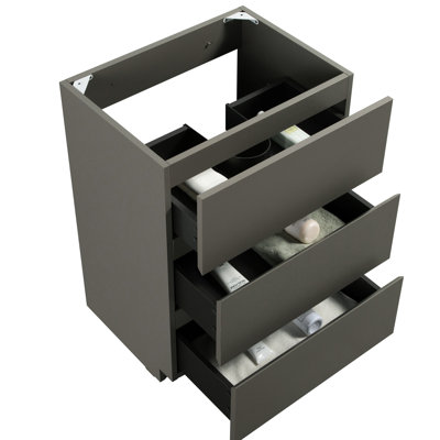 Sleek Gray Bathroom Storage Cabinet, 3 Drawers, Pre-Assembled, Maximize Space, Ergonomic