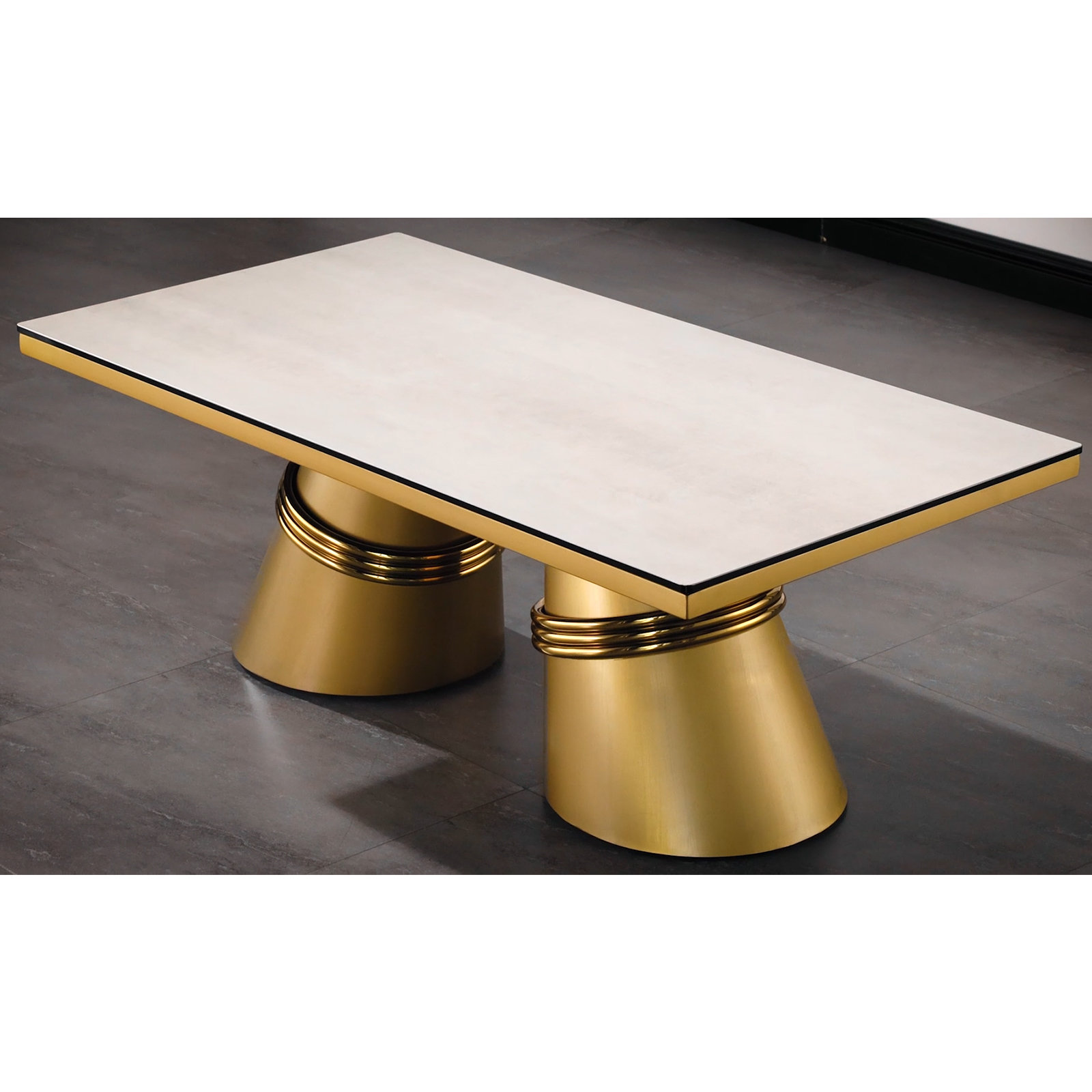 Everly Quinn Gold Coffee Table, 50 Inch Glass Living Room Coffee Table