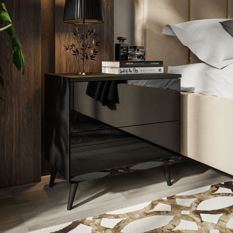 Donneville 2 Drawer Bedside Table, Black