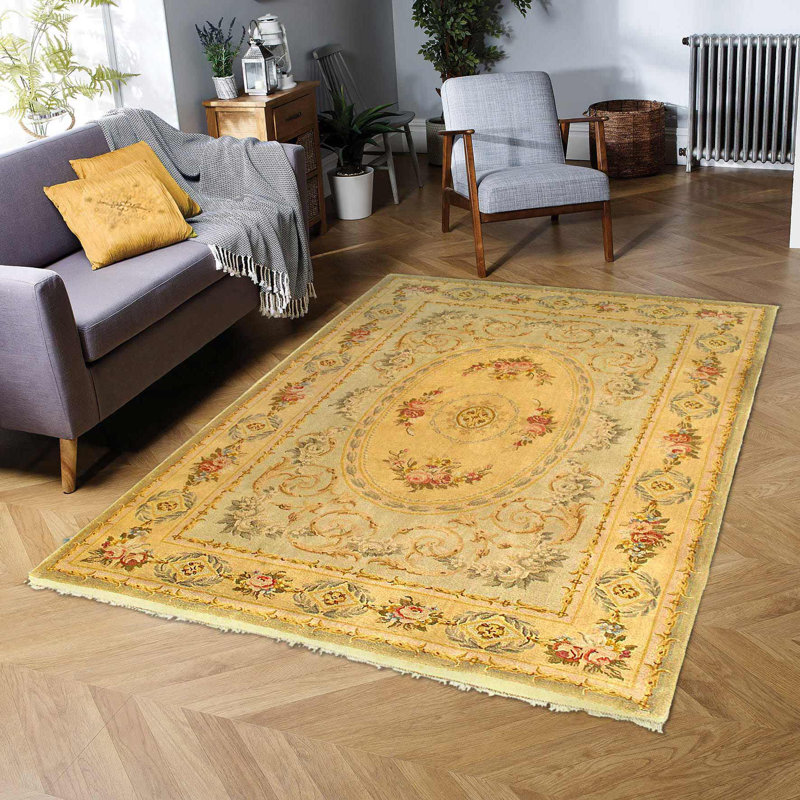 Savonnerie Wool Oriental Area Rug in Beige