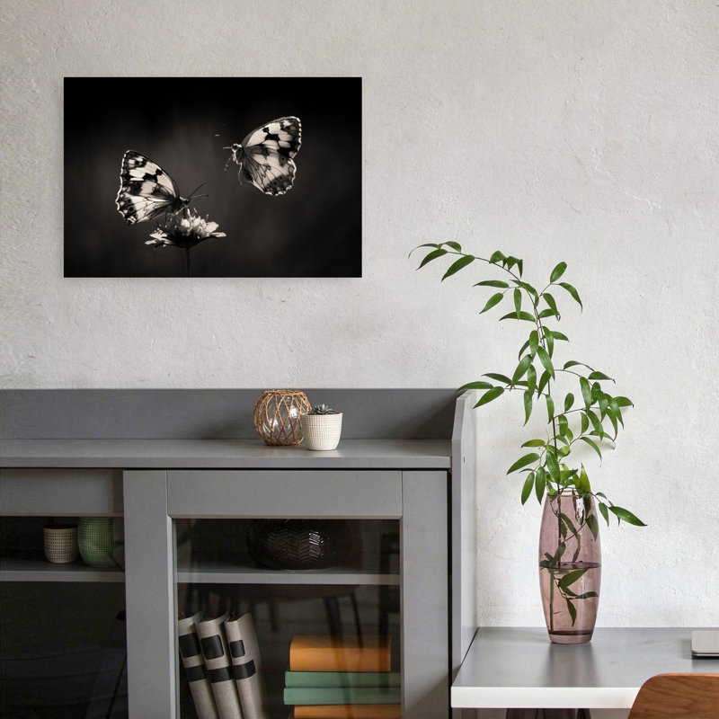 Elegant Butterfly Pair Delicate Elegant Contemporary Butterfly Flower Nature Wall Art Print by Jimmy Hoffman - Wrapped Canvas Print