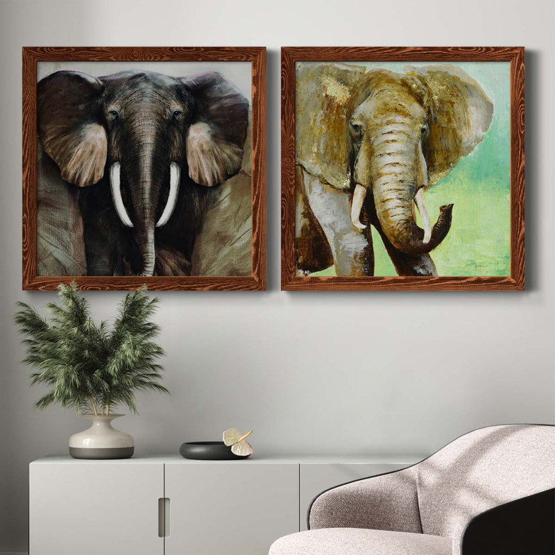 Majestic Encounter - Ensemble de 2 peintures sur toile encadrées, H 31,5 po x l 63 po x P 1,5 po, Encadré de bois de noyer