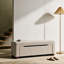 Banc de rangement rembourré bouclé de 47,2 po avec couvercle relevable et pieds en bois massif-1119212985